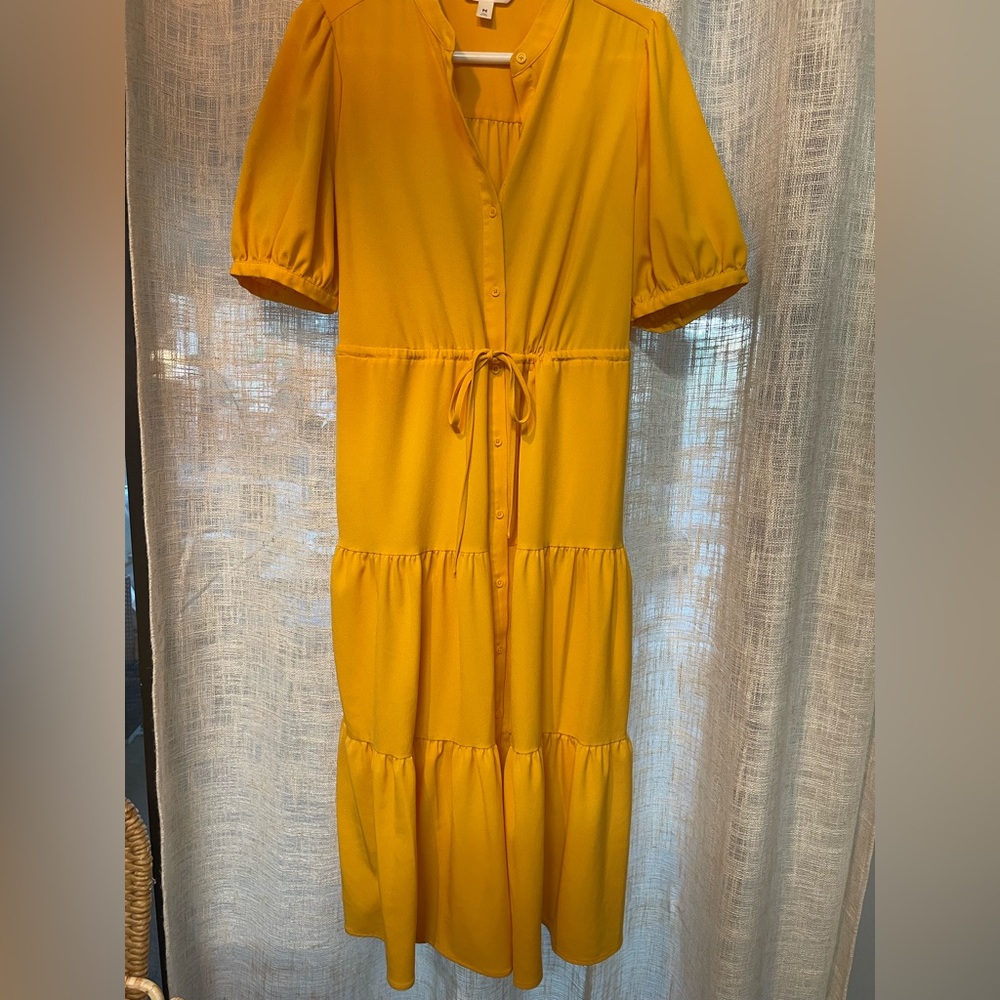 POPSUGAR Mustard Yellow Button-Front Tiered Maxi Dress with Tie Waist